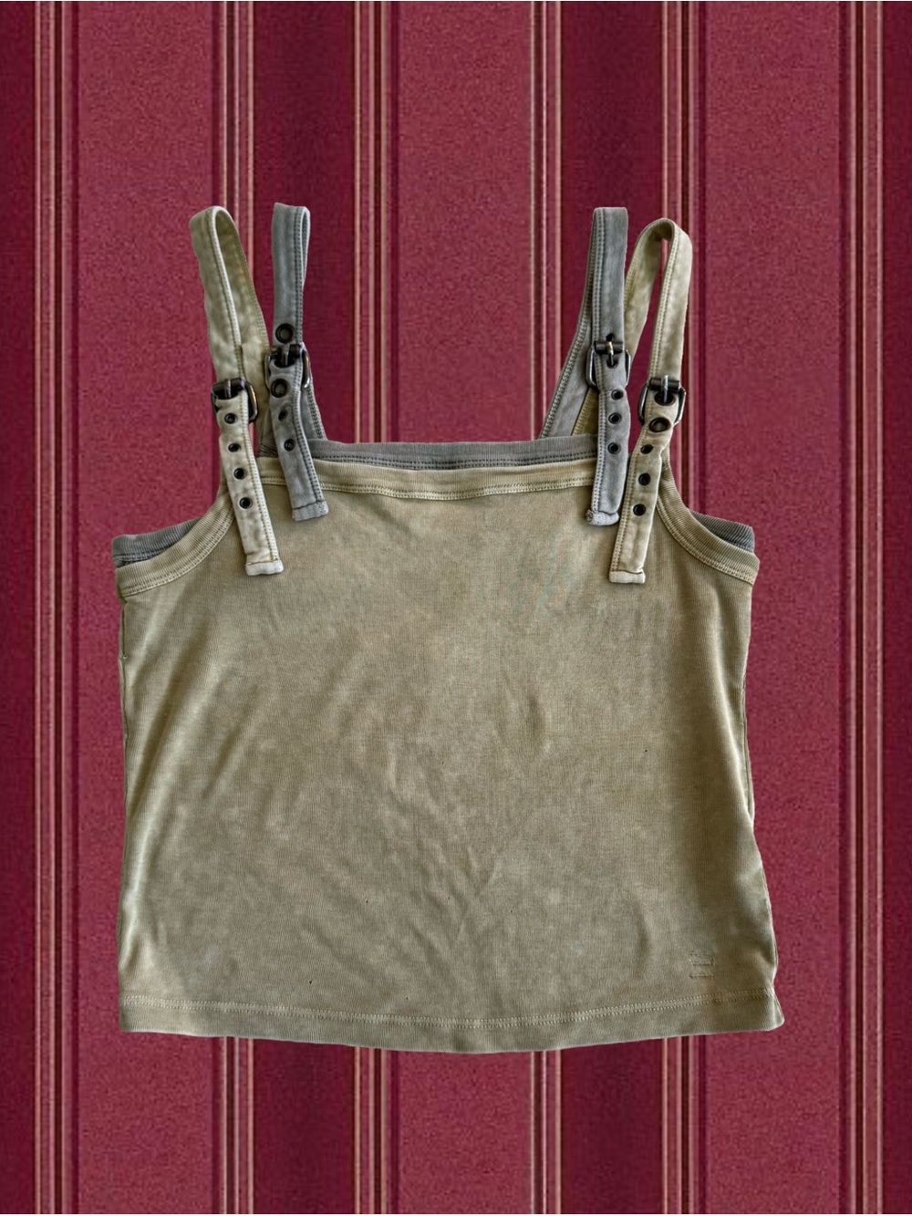 Women’s Adjustable Buckle Strap Tank Top in Tan and Grey